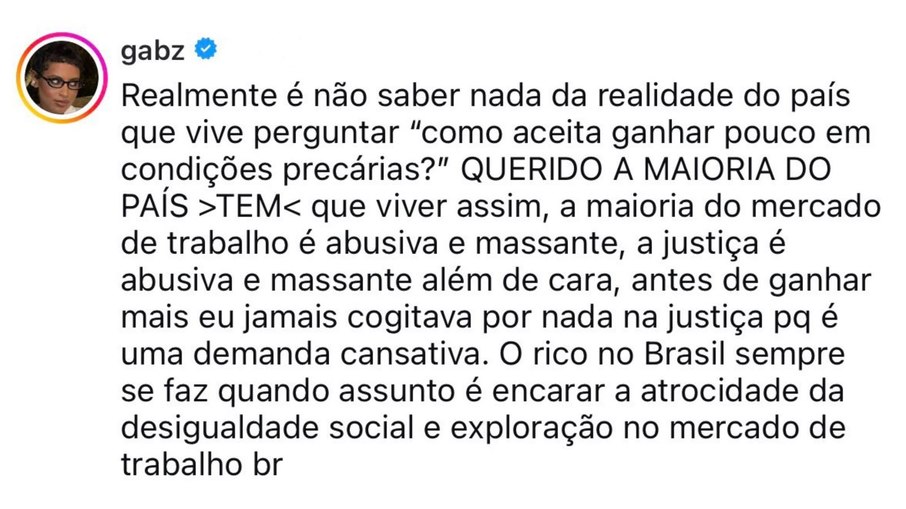 Gabz rebateu comentário de Igor Saringer 
