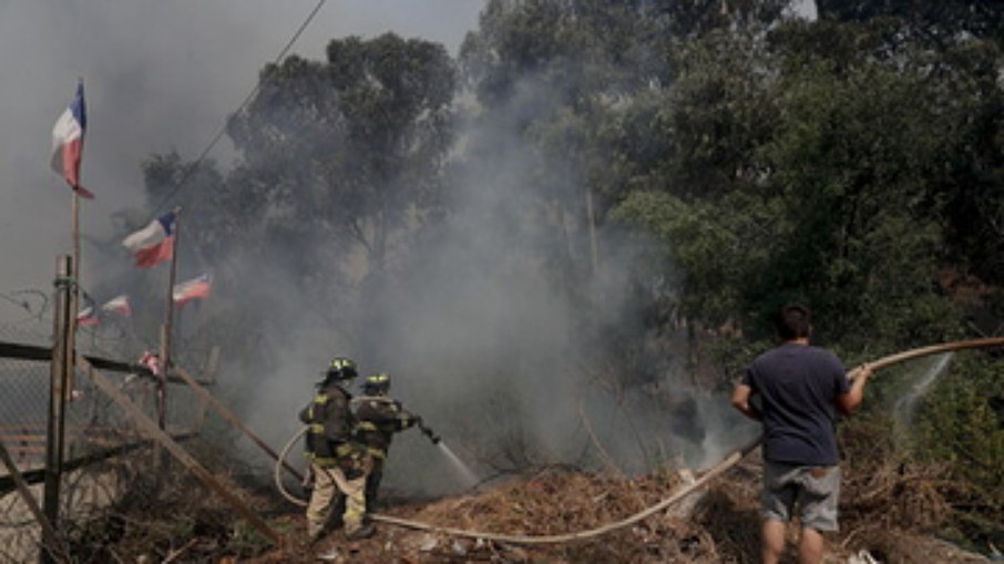 Bombeiros combatendo incêndio florestal