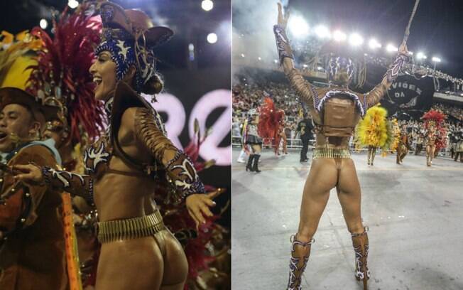 Sabrina Sato desfilou pela Gaviões da Fiel sem o costeiro da fantasia