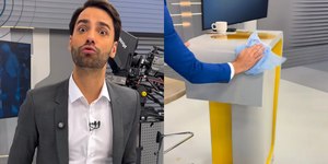 Apresentador da Globo derruba café na bancada e vídeo viraliza