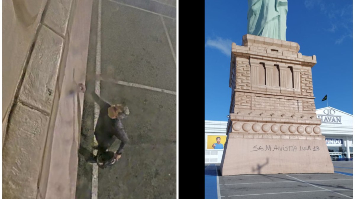 Havan
divulga vídeo de suspeito pichando Estátua da Liberdade - Foto