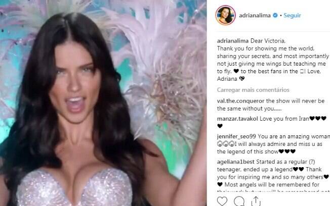 Adriana Lima se despede da Victoria's Secret com homenagem em seu perfil do Instagram após participar do último desfile