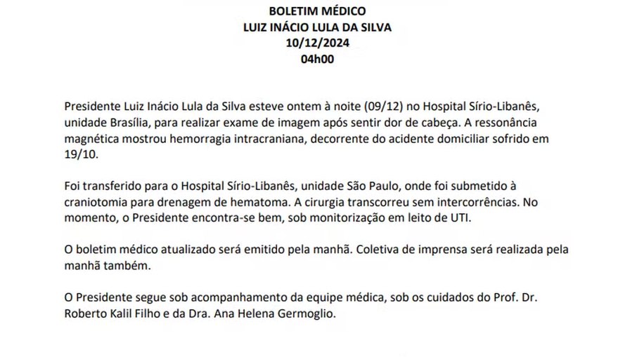 Boletim médico de Lula