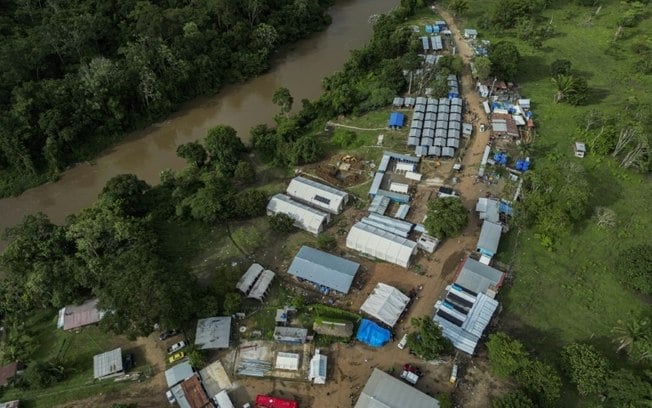 Vista aérea do Centro de Recepção  Temporária de Migrantes de Lajas Blancas, na província de Darién, Panamá, em 27 de junho de 2024