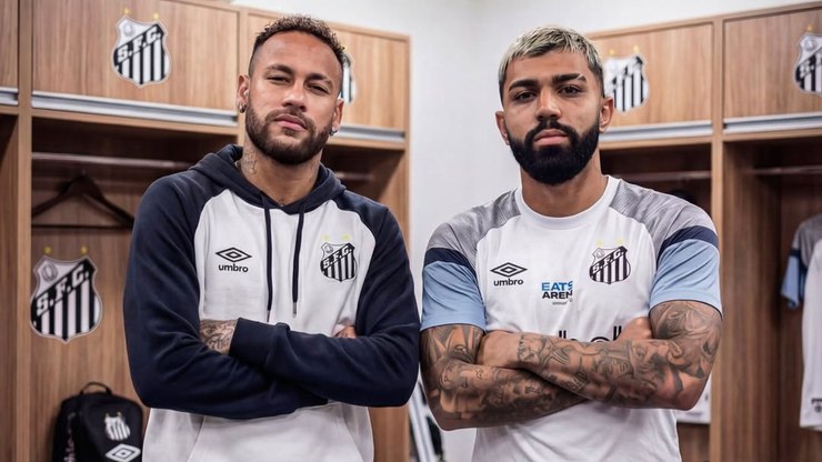 Neymar e Gabigol ironizam gol&nbsp;anulado&nbsp;do Santos contra Cruzeiro