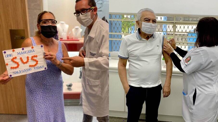 Susana Vieira e Maurício de Souza tomam a terceira dose da vacina