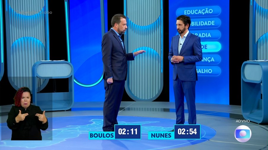 Guilherme Boulos e Ricardo Nunes no debate da Globo