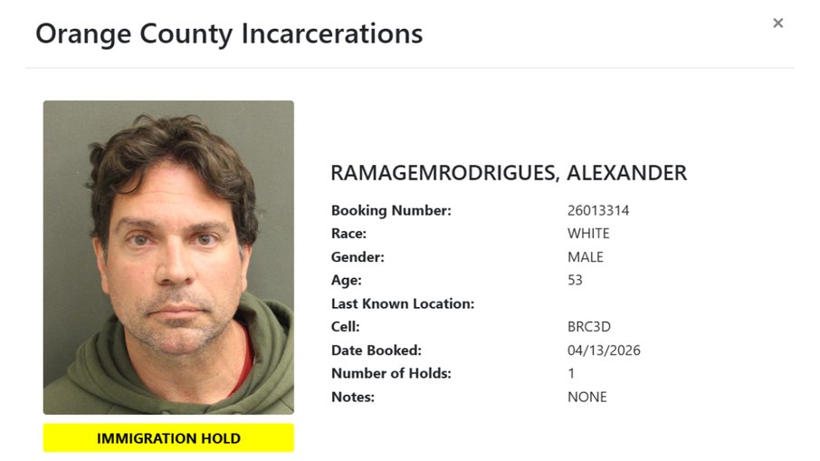 Registro de Alexandre Ramagem no site oficial de Orange County mostra dados e local de detenção