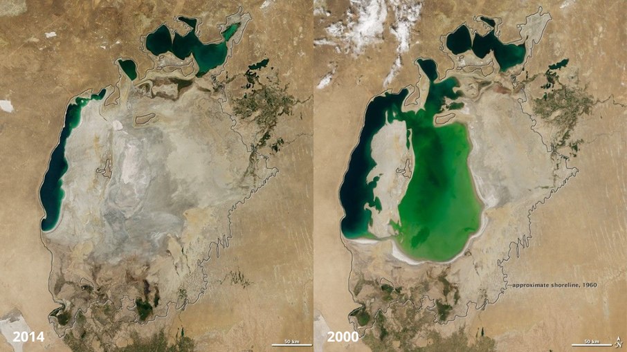 Mar de Aral em 2014 e 2000