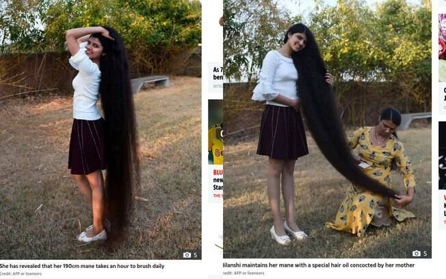Os cabelos da 'Rapunzel' da Índia medem quase dois metros de comprimento; ela bateu dois recordes mundiais