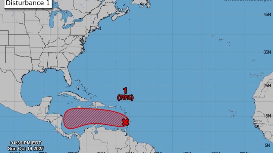 Onda tropical no Caribe tem 70% de chance de virar ciclone em até sete dias, aponta mapa