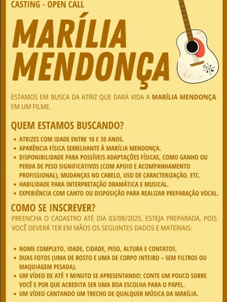 Produtora busca atriz para viver Marília Mendonça em filme