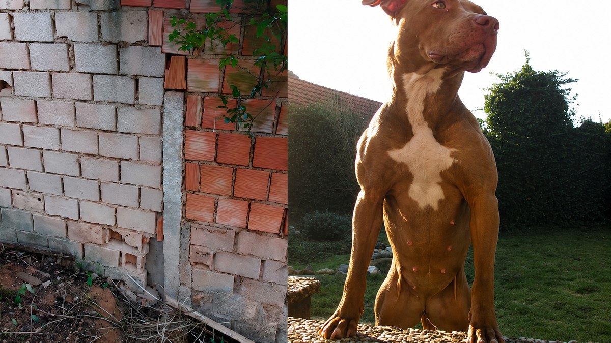 Cachorro entrou por buraco no muro entre as residências