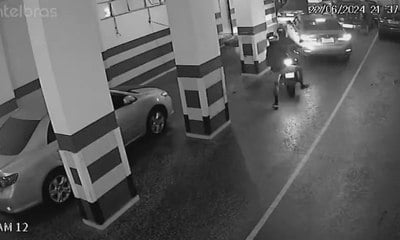 Vídeo flagra motos em alta velocidade invadindo prédio para roubar BMW