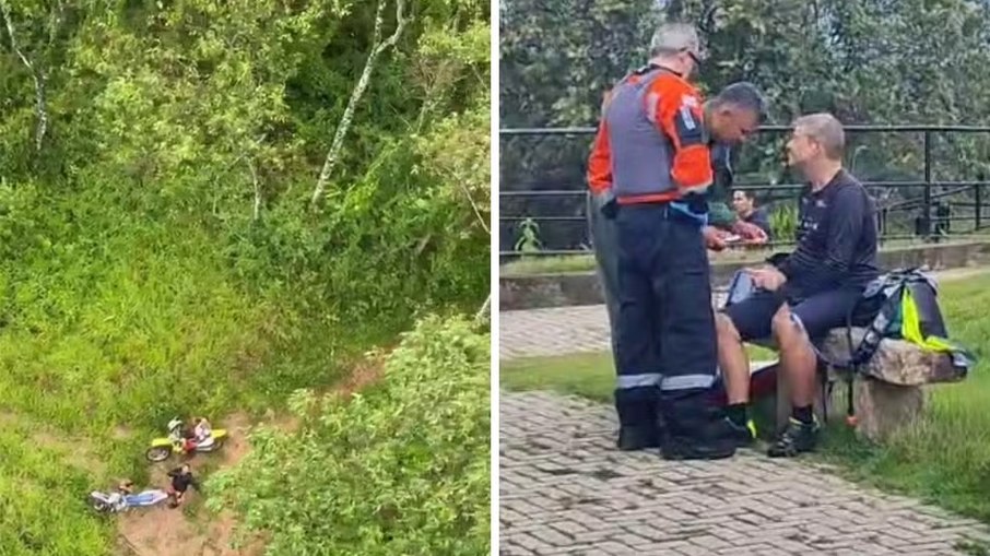 Pessoas que faziam motocross por ali, encontraram o idoso e o levaram até uma clareira, onde a aeronave conseguiu fazer uma manobra de baixa altura e resgatar o ciclista