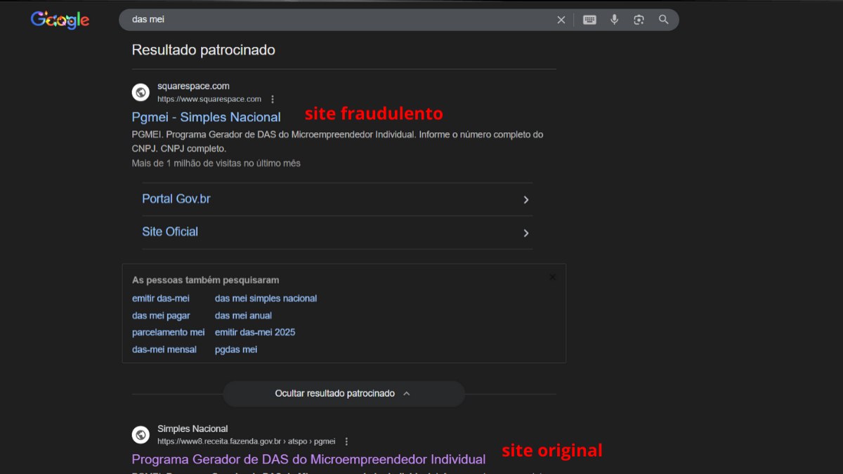 Site do golpe aparece na frente do oficial no buscador do Google, enganando contribuintes