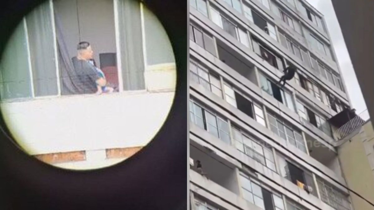 Montagem com fotos da sniper, com o pai da criança na mira, e dos agentes realizando o resgate