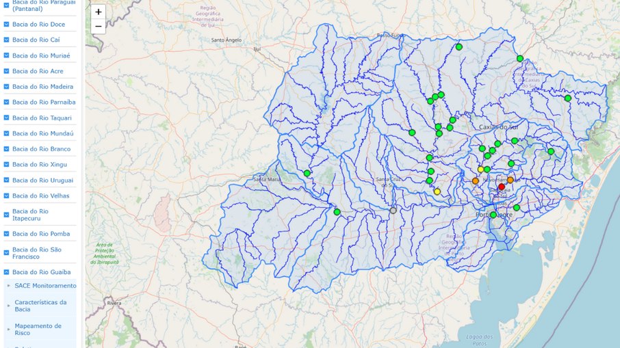 Mapa interativo do monitoramento da Bacia do Guaíba Mapa interativo do monitoramento da Bacia do Guaíba