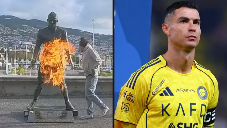 Estátua de Cristiano Ronaldo é incendiada em Portugal