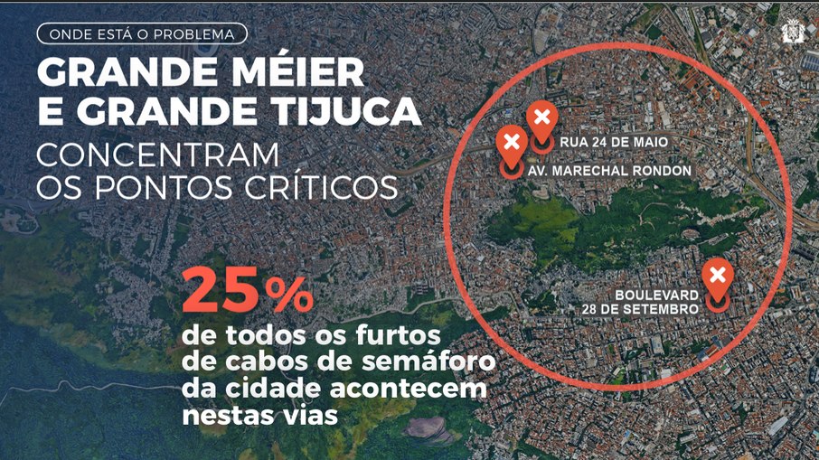 Ruas com maior frequência de roubos e furtos de cabos