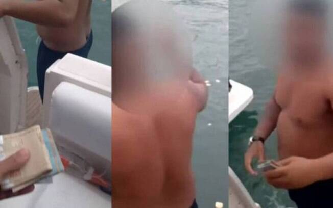 Vídeo registrou homem jogando dinheiro no mar