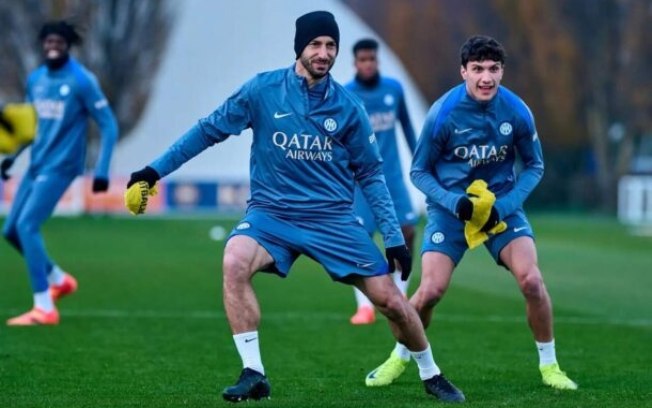 Jogadores da Inter de Milão durante treinamento da equipe
