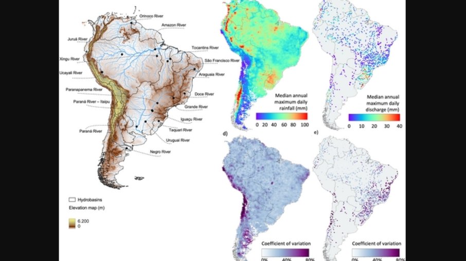 Mapa identificando mudanças na América do Sul