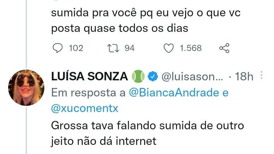 Diálogo entre Luísa Sonza e Bianca Andrade