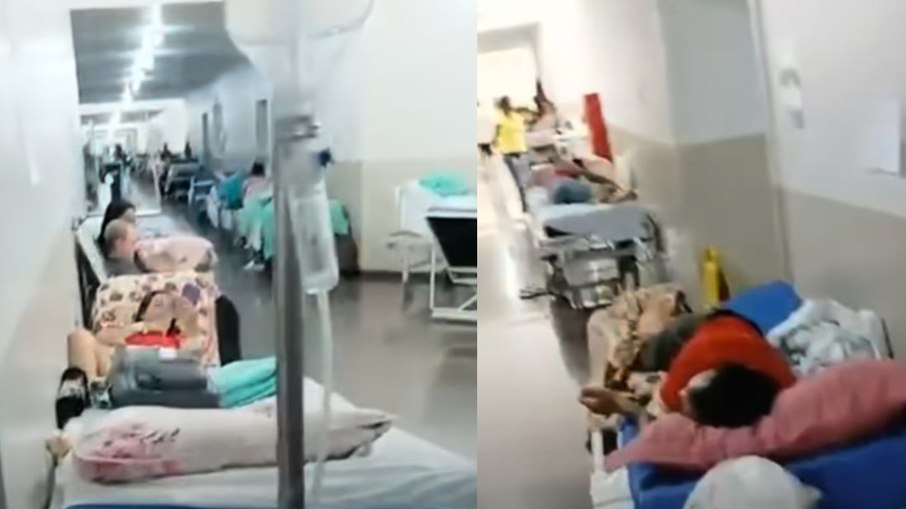 Pacientes internados nos corredores do Hospital de Urgência e Emergência Regional de Cacoal, em Rondônia