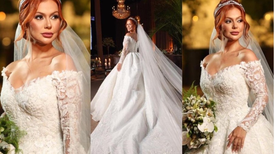 Mirela Janis se casa com Yugnir usando vestido de R$ 200 mil 