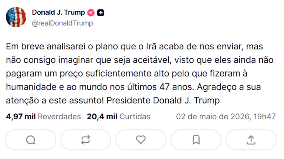 Publicação de Donald Trump na Truth Social Publicação de Donald Trump na Truth Social