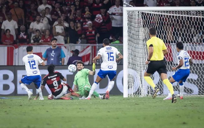 Samuel Lino celebra o seu gol ajoelhado ao lado de Pedro, que deu a assistência. Arrascaeta chega para a celebração. O trio classificou o Fla para as quartas da Liberta Samuel Lino celebra o seu gol ajoelhado ao lado de Pedro, que deu a assistência. Arrascaeta chega para a celebração. O trio classificou o Fla para as quartas da Liberta