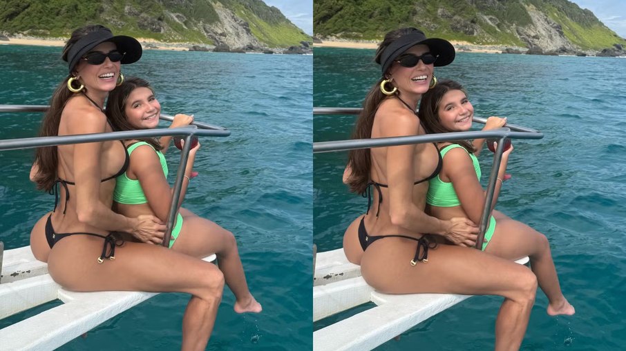 Deborah Secco passeia de lancha com a filha, Maria Flor