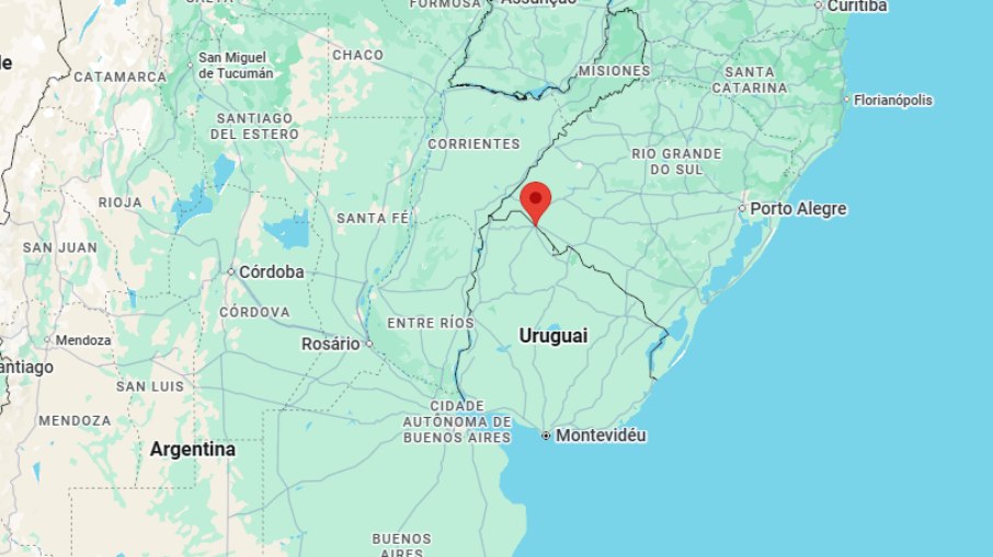 Quaraí (RS) fica praticamente ao centro do continente da América do Sul