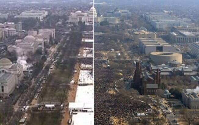 Ao comparar fotos tiradas sob as mesmas condições, é possível perceber que Obama atraiu mais cidadãos à sua posse que Trump