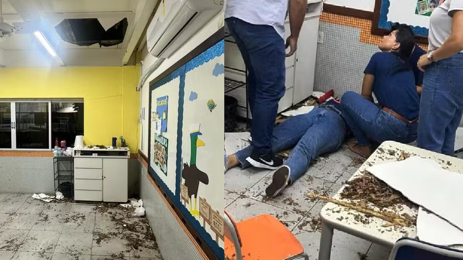 Professora cai após piso ceder em escola