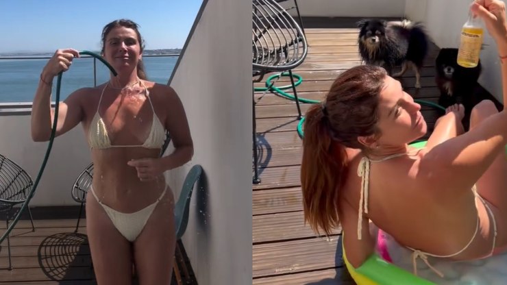 Aos 50, Giovanna Antonelli exibe corpão em dia de sol na laje