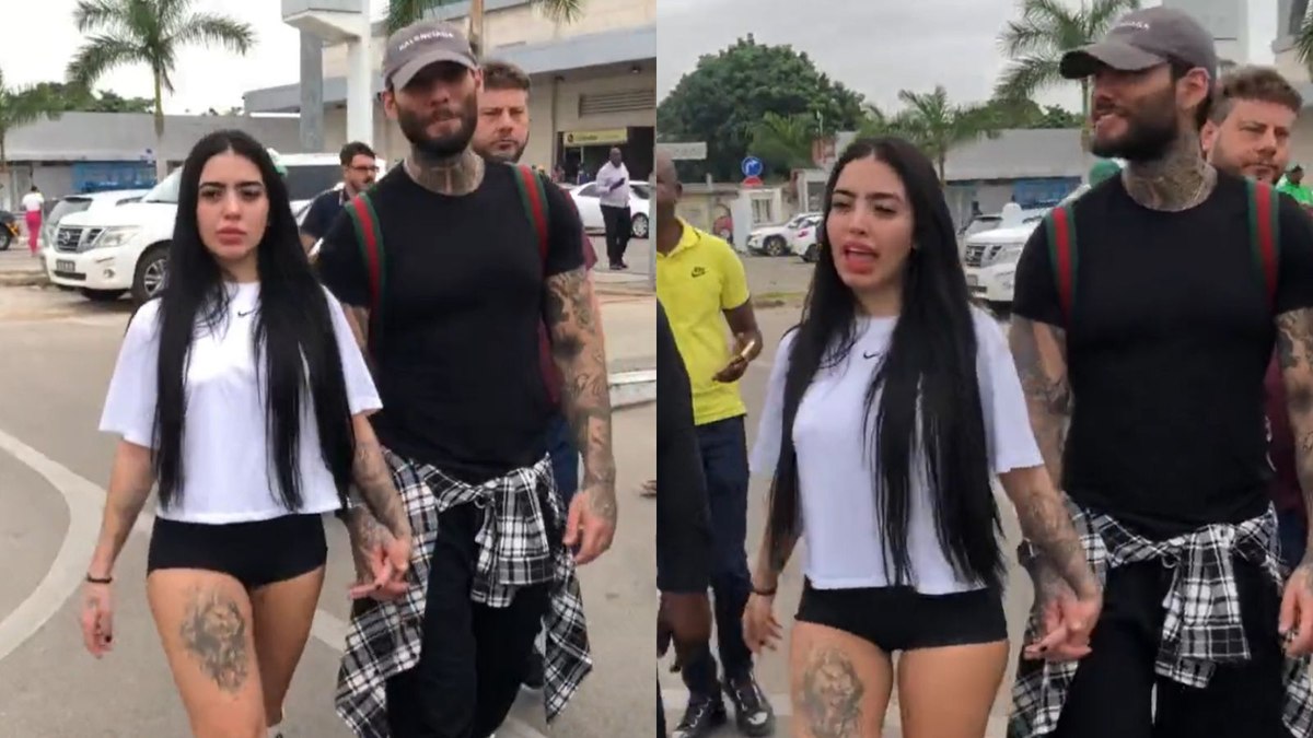 Mirella e Lucas Lucco foram vistos de mãos dadas em aeroporto