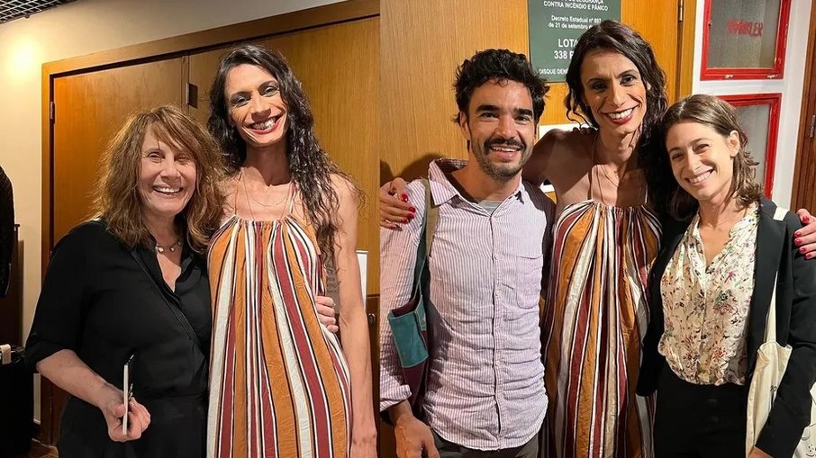Renata Carvalho com Renata Sorra e o casal Caio Blat e Luisa Arraes após a sessão
