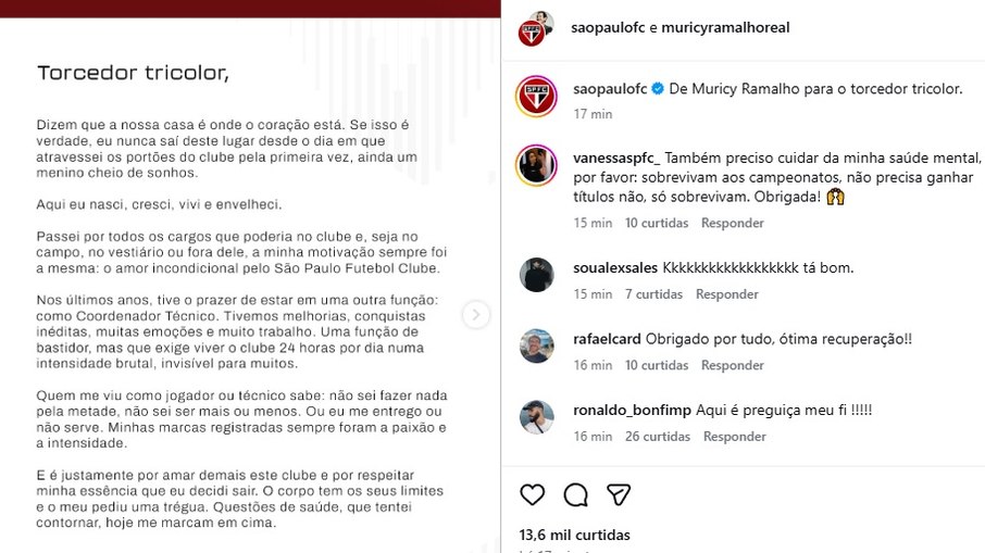 Muricy alega problemas de saúde para deixar o São Paulo