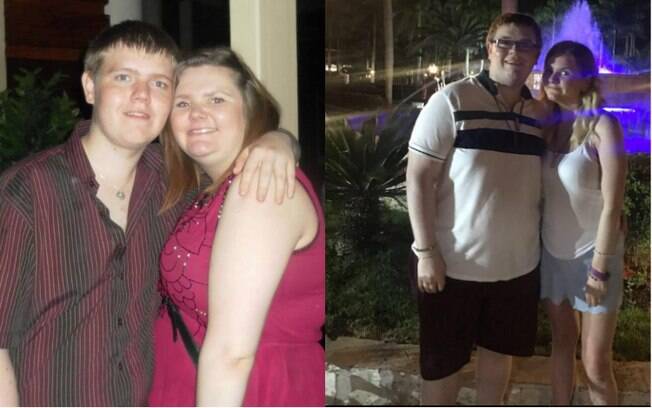 Holly Ford com o seu namorado, Chris Gillman, antes e depois de passar pelo longo processo para perder peso