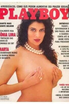 A pivô Marta, do basquete, entrou apenas como chamada de capa em uma edição de 1987, mas Playboy acabou optando pela atriz Sônia Lima. A jogadora foi prata naquele ano.. Foto: Reprodução