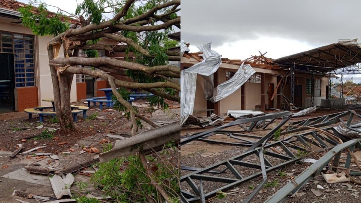 Dois colégios que teriam aplicação do Enem no domingo (09) sofreram danos causados pelo tornado Dois colégios que teriam aplicação do Enem no domingo (09) sofreram danos causados pelo tornado