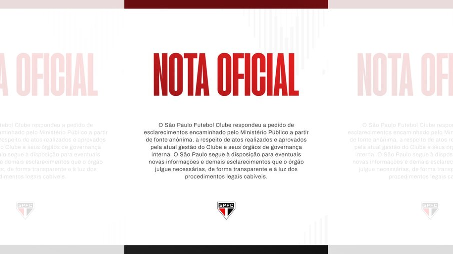 Nota oficial do São Paulo sobre acusação de gestão temerária ao MP Nota oficial do São Paulo sobre acusação de gestão temerária ao MP