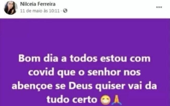 Postagem feita após a morte de Nilceia Ferreira