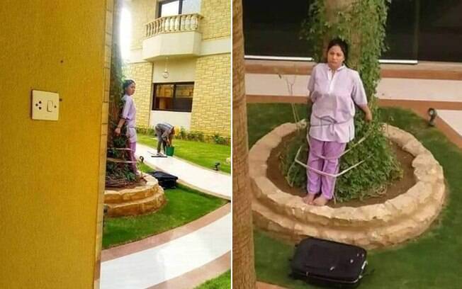 Empregada é amarrada a uma árvore na Arábia Saudita, como punição por ter falhado na limpeza da casa dos patrões