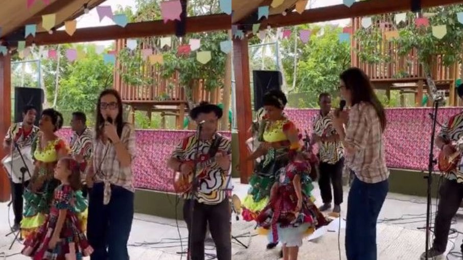 Ivete Sangalo canta na festa junina da escola das filhas
