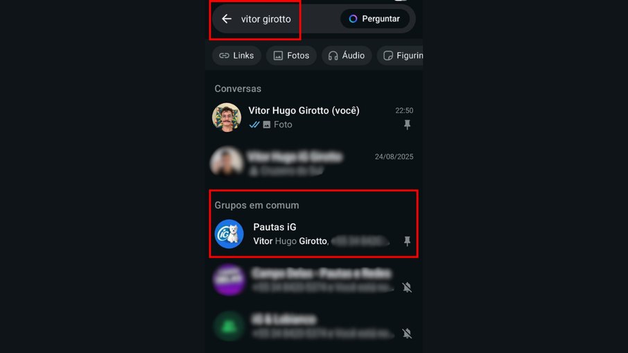 Pesquisa de grupos por meio de contatos em comum no WhatsApp