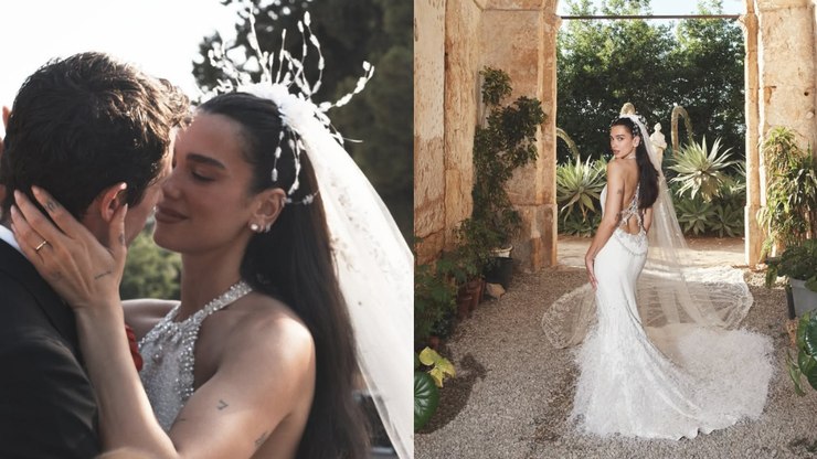 Dua Lipa revela fotos do casamento e vestido com 480 mil pérolas