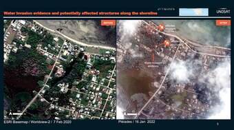Imagens de satélite mostram destruição após erupção e tsunami